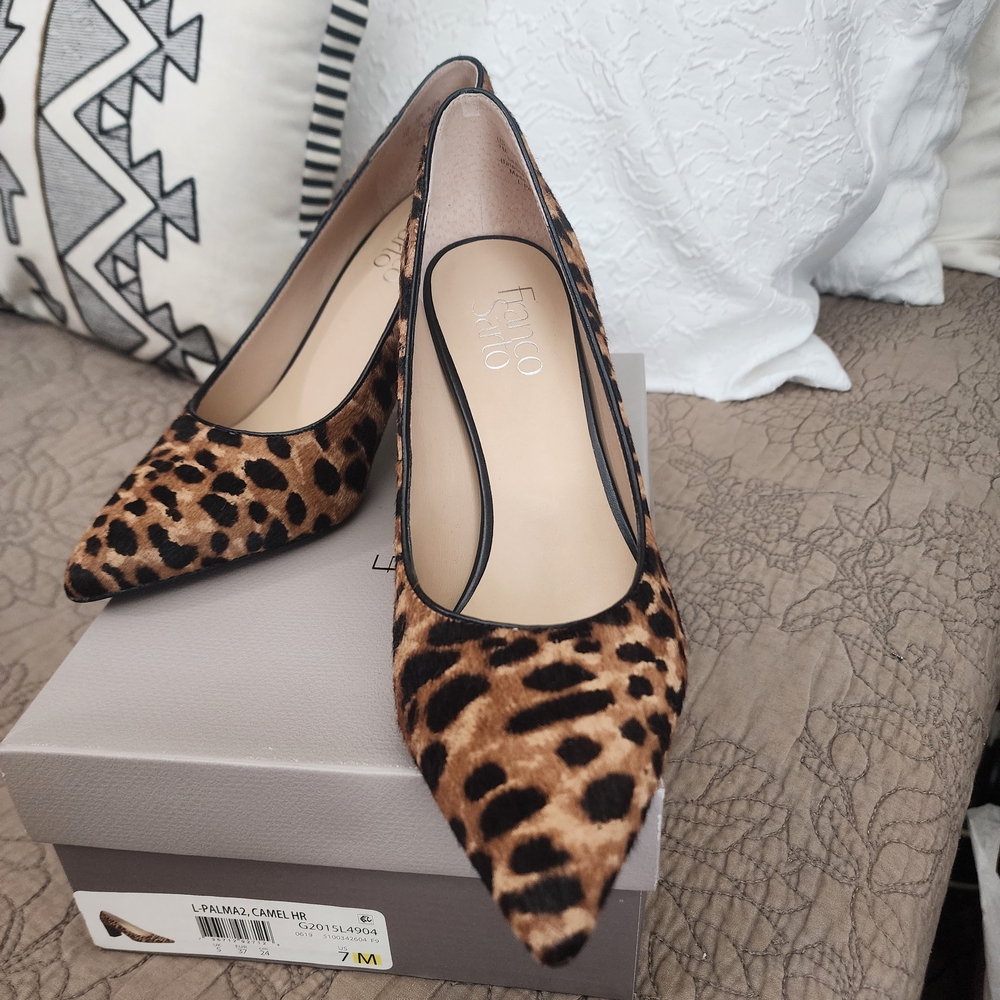 FRANCO SARTO Camel Hair Leopard Print Women's Palma Pump Like New Worn Once Sz 7